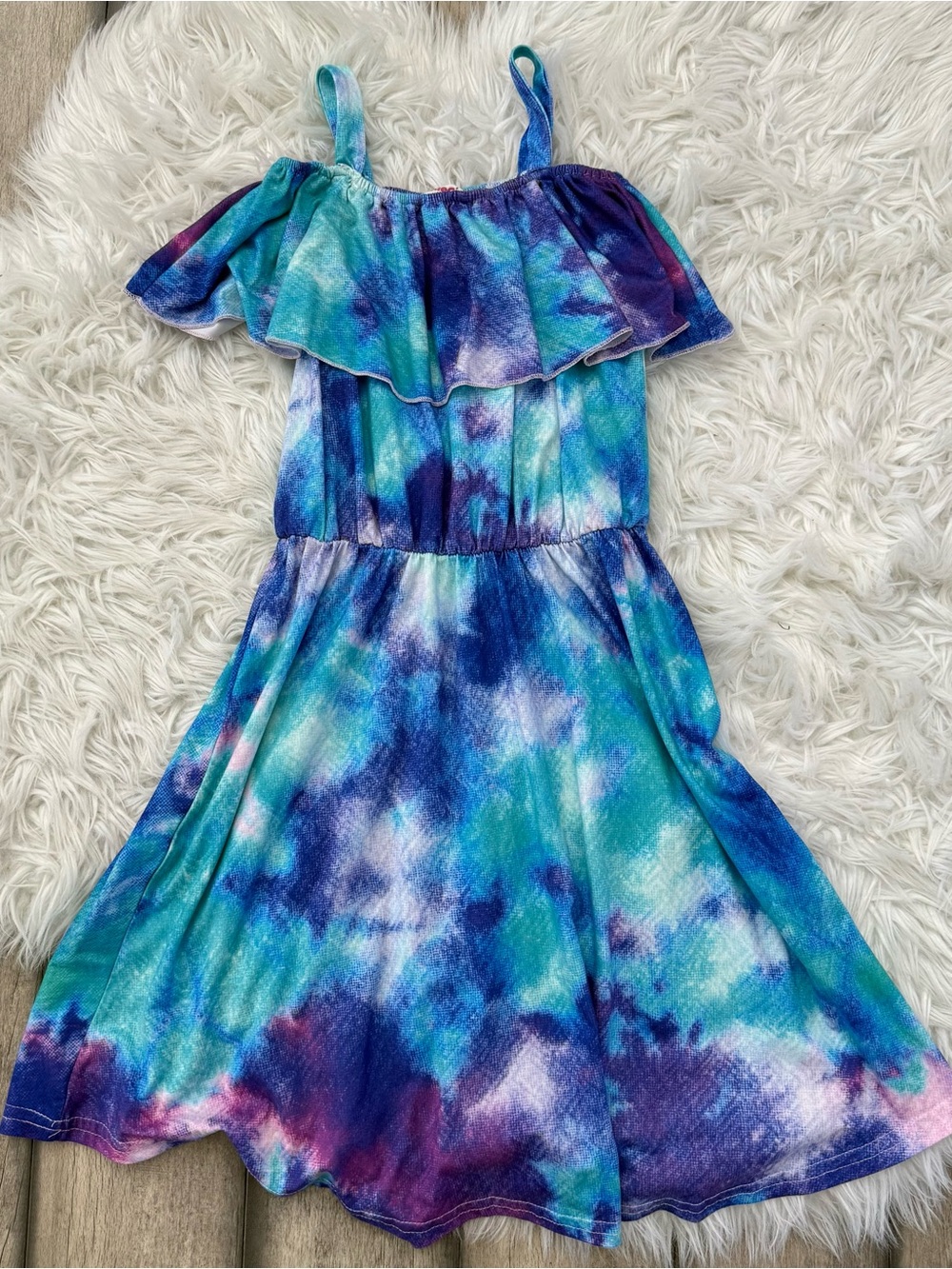 PixieGirl Size 7/8 Blue Tie-Dye Ruffle Sundress